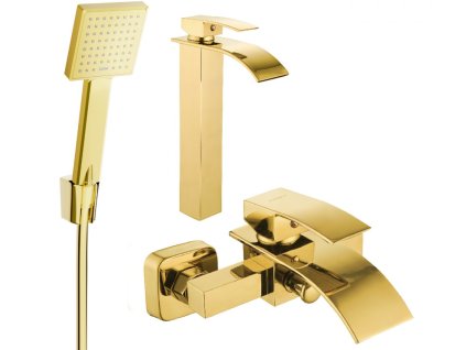 MEXEN/S - Aries R45 Set umyvadlové a vanové baterie s příslušenstvím, zlato 744813R45-50
