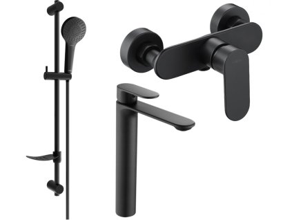 MEXEN/S - Milo DF05 SET umyvadlová baterie + sprchová s příslušenstvím, černá 71314DF05-70