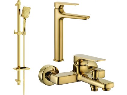 MEXEN/S - Lynx DQ62 Set umyvadlové a vanové baterie s příslušenstvím, zlato 745913DQ62-50