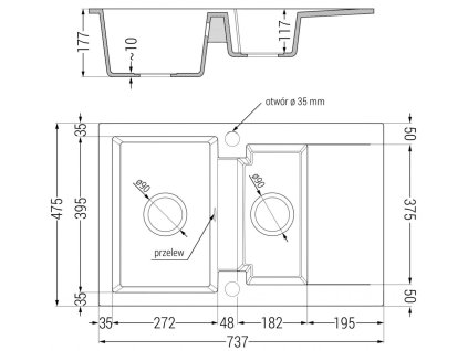 MEXEN/S - Gaspar granitový dřez 1.5 s odkapávačem včetně baterie Flora, černá/stříbrná 6507-73-670401-00