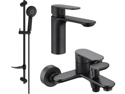 MEXEN/S - Milo DF40 SET umyvadlová a vanová baterie s příslušenstvím, černá 71303DF40-70