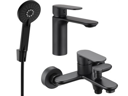 MEXEN/S - Milo R40 SET umyvadlová baterie + vanová s příslušenstvím, černá 71303R40-70