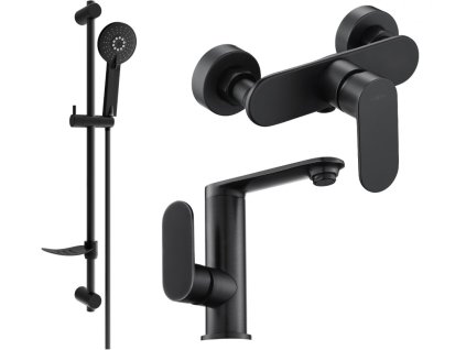 MEXEN/S - Milo DF40 SET umyvadlová baterie + sprchová s příslušenstvím, černá 713054DF40-70