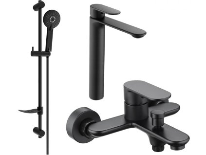 MEXEN/S - Milo DF40 SET umyvadlová baterie + vanová s příslušenstvím, černá 71313DF40-70