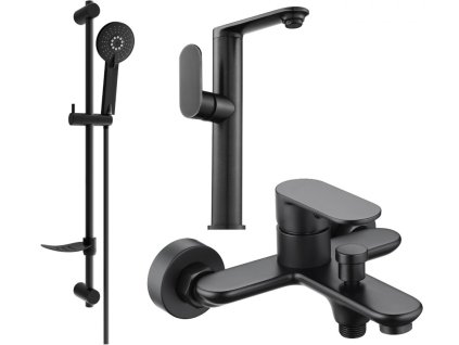 MEXEN/S - Milo DF40 SET umyvadlová baterie + vanová s příslušenstvím, černá 713153DF40-70