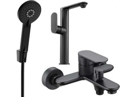 MEXEN/S - Milo R40 SET umyvadlová baterie + vanová s příslušenstvím, černá 713153R40-70