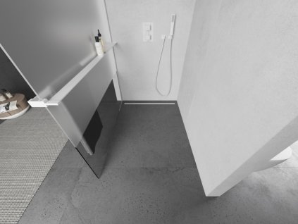 MEXEN/S - Kioto+ L Sprchová zástěna WALK-IN s poličkou a držákem ručníků 90 x 200, transparent/dekor, bílá 800-090-123-20-35
