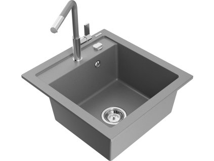 MEXEN/S - Vito granitový dřez 1-miska včetně baterie Flora, šedá 6503-71-670401-06