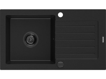 MEXEN/S - Pablo granitový dřez 1-miska s odkapávačem 752 x 436 mm, černý, černý sifon 6510751010-77-B