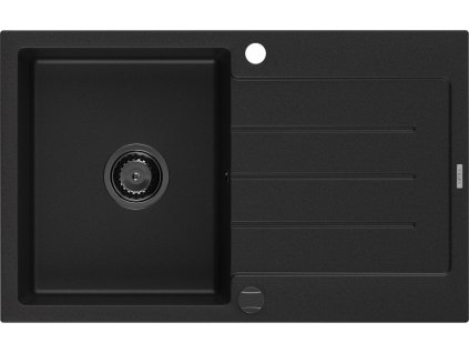 MEXEN/S - Bruno granitový dřez 1-miska s odkapávačem 795 x 495 mm, černý, černý sifon 6513791010-77-B