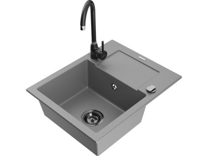 MEXEN/S - Enzo granitový dřez s odkapávačem včetně baterie Telma, šedá 6506-71-670200-70-B