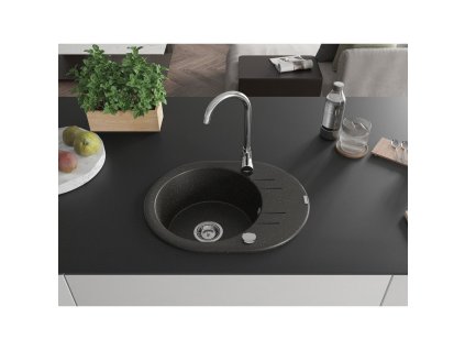 MEXEN - Kevin granitový dřez 1 s odkapávačem 586x458 mm,černá/zlatý metalik, sifon chrom 6517581005-75