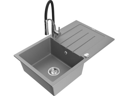 MEXEN/S - Bruno granitový dřez s odkapávačem včetně baterie Aster, šedá 6513-71-73450-07