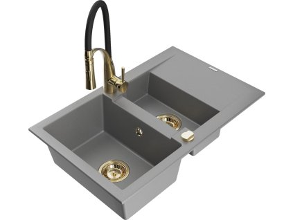MEXEN/S - Gaspar granitový dřez 1.5 s odkapávačem včetně baterie Aster, šedá 6507-71-73450-57-G