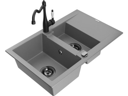 MEXEN/S - Gaspar granitový dřez 1.5 s odkapávačem včetně baterie Carla, šedá 6507-71-670700-70-B