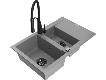 MEXEN/S - Gaspar granitový dřez 1.5 s odkapávačem včetně baterie Aster, šedá 6507-71-73450-70-B
