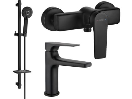 MEXEN/S - Lynx DQ40 SET umyvadlová baterie + sprchová s příslušenstvím, černá 745904DQ40-70