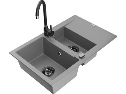 MEXEN/S - Gaspar granitový dřez 1.5 s odkapávačem včetně baterie Telma, šedá 6507-71-670200-70-B