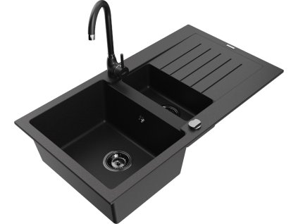 MEXEN/S - Matias granitový dřez 1.5 s odkapávačem včetně baterie Telma, černá 6502-77-670200-70-B