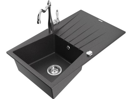 MEXEN/S - Cesar granitový dřez 1-miska s odkapávačem včetně baterie Carla, černá kropenatá 6514-76-670700-00