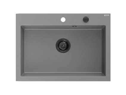 MEXEN/S - Elix granitový dřez 1-miska 700 x 500 mm, šedý, sifon černá 6526701005-71-B