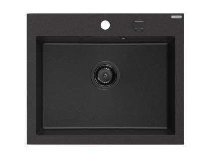 MEXEN/S - Elix granitový dřez 1-miska 600 x 500 mm, černá/stříbrná metalik, sifon černá 6525601005-73-B