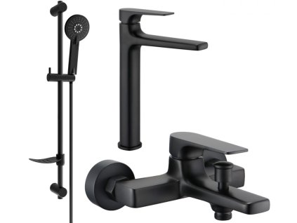 MEXEN/S - Lynx DF40 Set umyvadlové a vanové baterie s příslušenstvím, černá 745913DF40-70