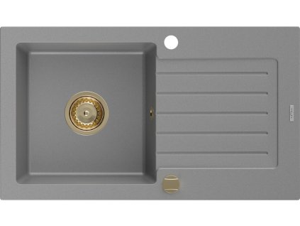 MEXEN/S - Pablo granitový dřez 1-miska s odkapávačem 752 x 436 mm, šedý, zlatý sifon 6510751010-71-G