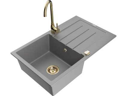 MEXEN/S - Bruno granitový dřez s odkapávačem včetně baterie Telma, šedá 6513-71-670200-50