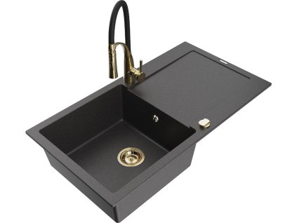 MEXEN/S - Leo granitový dřez 1 s odkapávačem včetně baterie Aster, černá kropenatá 6501-76-73450-57-G