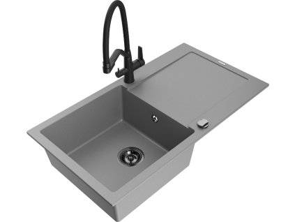 MEXEN/S - Leo granitový dřez 1-miska s odkapávačem včetně baterie Duo, šedá 6501-71-671701-70-B