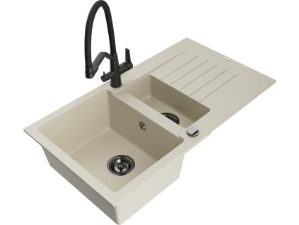 MEXEN/S - Matias granitový dřez 1.5 s odkapávačem včetně baterie Duo, béžová 6502-69-671701-70-B