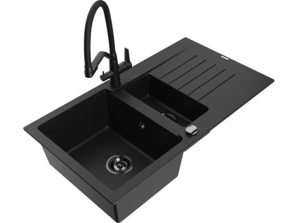 MEXEN/S - Matias granitový dřez 1.5 s odkapávačem včetně baterie Duo, černá 6502-77-671701-70-B