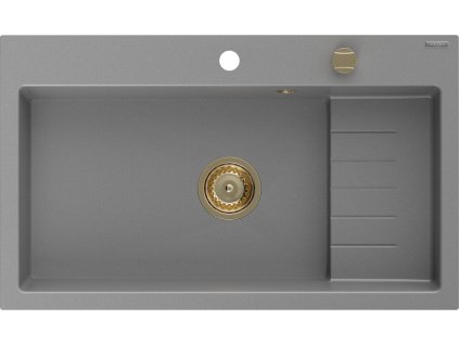 MEXEN/S - Omar granitový dřez 800 x 480 mm, šedá, zlatý sifon 6520801005-71-G