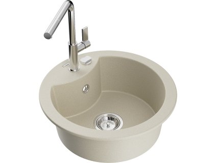 MEXEN/S - Diego granitový dřez 1-miska včetně baterie Flora, béžová 6512-69-670401-00