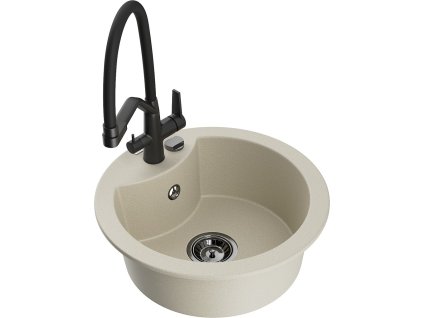 MEXEN/S - Diego granitový dřez 1-miska včetně baterie Duo, béžová 6512-69-671701-70-B