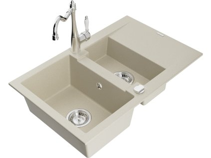 MEXEN/S - Gaspar granitový dřez 1.5 s odkapávačem včetně baterie Carla, béžová 6507-69-670700-00