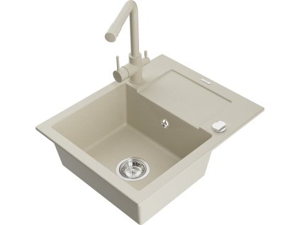 MEXEN/S - Enzo granitový dřez 1-miska s odkapávačem včetně baterie Duero, béžová  6506-69-671600-69