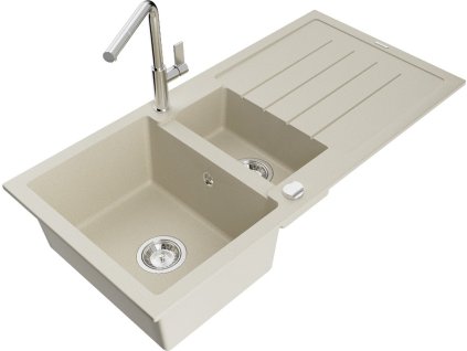 MEXEN/S - Andres granitový dřez s odkapávačem včetně baterie Flora, béžová 6515-69-670401-00