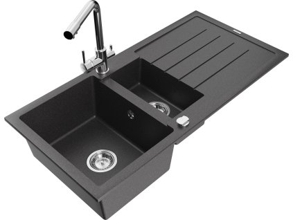 MEXEN/S - Andres granitový dřez s odkapávačem včetně baterie Duero, černá nakrapiany 6515-76-671600-00