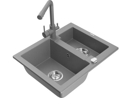 MEXEN/S - Carlos granitový dřez 1.5 včetně baterie Duero, šedá 6518-71-671600-71