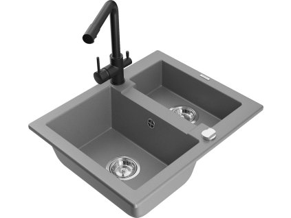 MEXEN/S - Carlos granitový dřez 1.5 včetně baterie Duero, šedá 6518-71-671600-70
