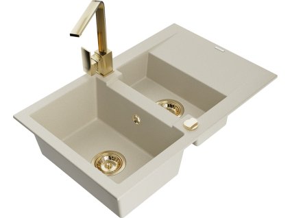 MEXEN/S - Gaspar granitový dřez 1.5 s odkapávačem včetně baterie Rita, béžový 6507-69-670300-50