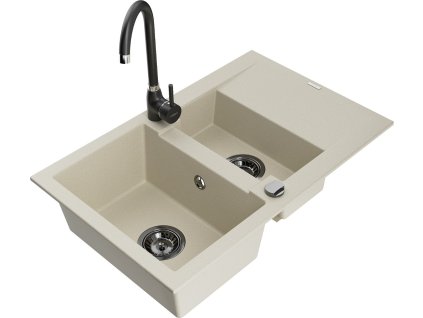 MEXEN/S - Gaspar granitový dřez 1.5 s odkapávačem včetně baterie Telma, béžová 6507-69-670200-70