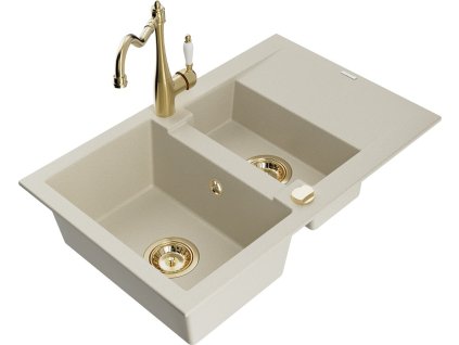 MEXEN/S - Gaspar granitový dřez 1.5 s odkapávačem včetně baterie Carla, béžová 6507-69-670700-50