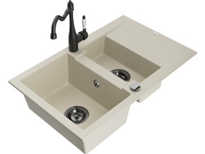 MEXEN/S - Gaspar granitový dřez 1.5 s odkapávačem včetně baterie Carla, béžová 6507-69-670700-70