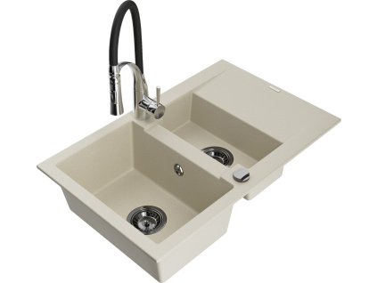 MEXEN/S - Gaspar granitový dřez 1.5 s odkapávačem včetně baterie Aster, béžová 6507-69-73450-07-B