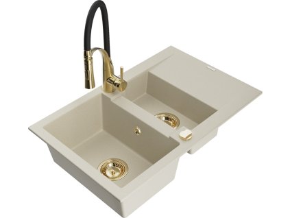 MEXEN/S - Gaspar granitový dřez 1.5 s odkapávačem včetně baterie Aster, béžová 6507-69-73450-57-G