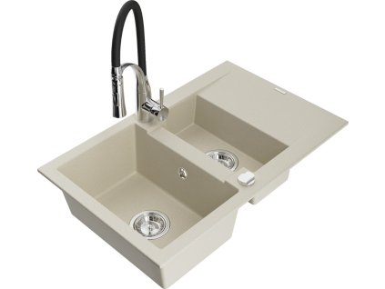 MEXEN/S - Gaspar granitový dřez 1.5 s odkapávačem včetně baterie Aster, béžová 6507-69-73450-07