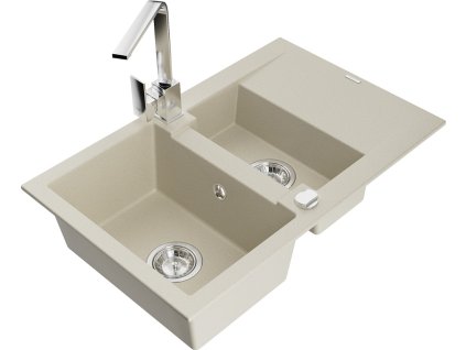 MEXEN/S - Gaspar granitový dřez 1.5 s odkapávačem včetně baterie Rita, béžový 6507-69-670300-00